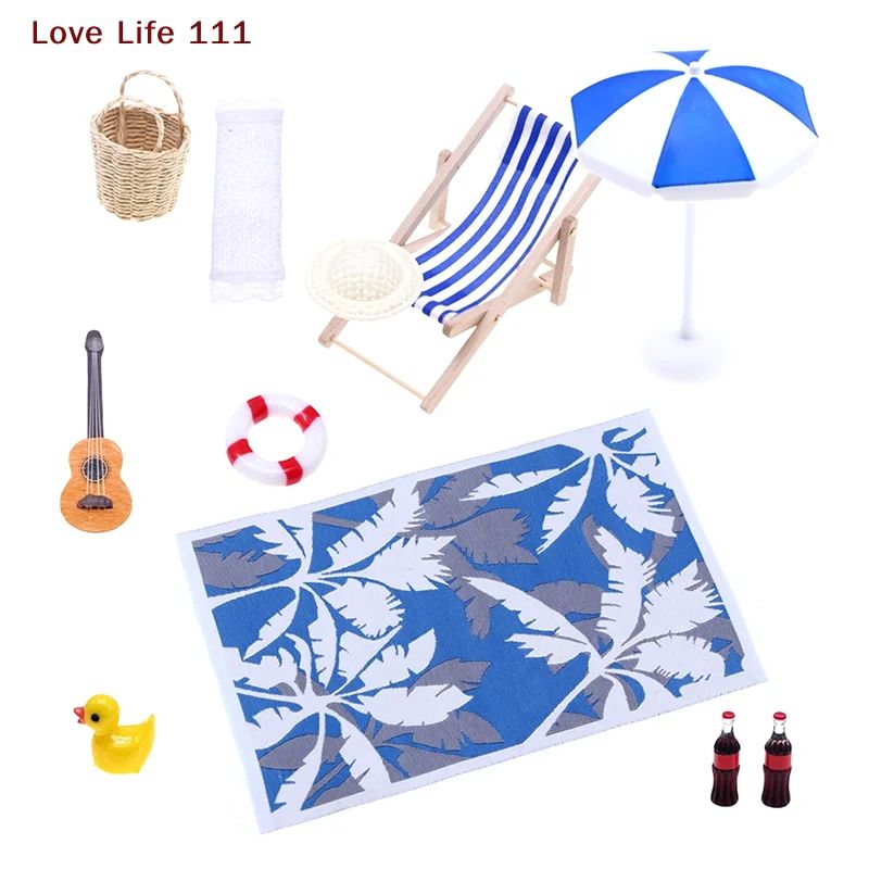 Miniature Beach Deckchair Umbrella Set Dollhouse Fairy Garden Summer Scene DIY Decor 4