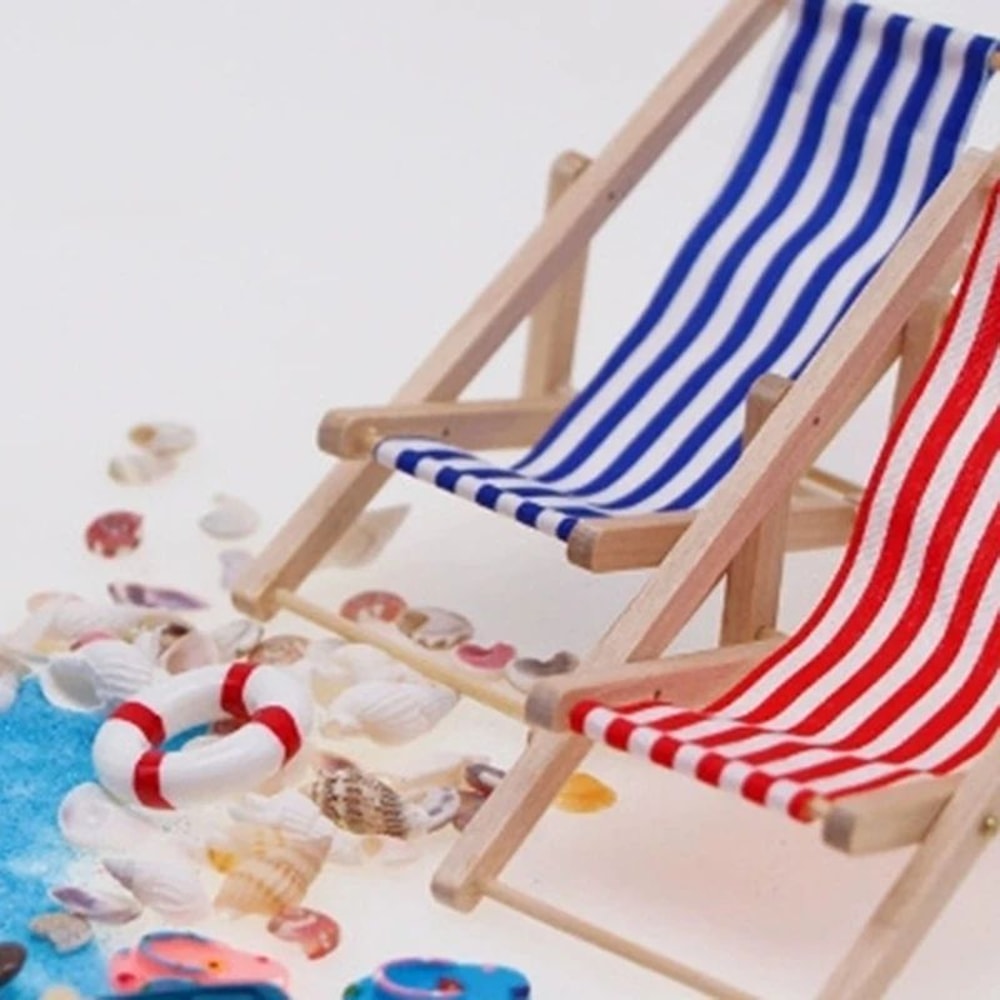 Miniature Beach Deckchair Umbrella Set Dollhouse Fairy Garden Summer Scene DIY Decor 5