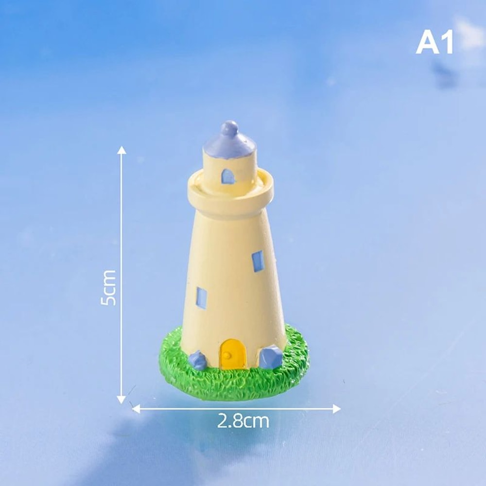 Mini Ocean Lighthouse Resin Figurine Cute Coastal Dollhouse Fairy Garden Decor 6