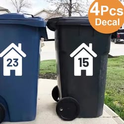 custom wheelie bin number stickers 4pcs– waterproof vinyl house number decals for trash & recycling bins