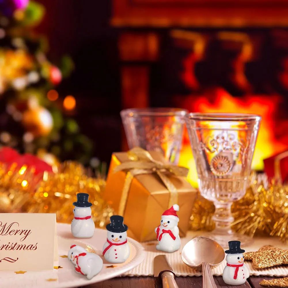 Mini Christmas Snowman Figurines Set Resin Winter Landscape Ornaments For DIY Garden Holiday Deco 5