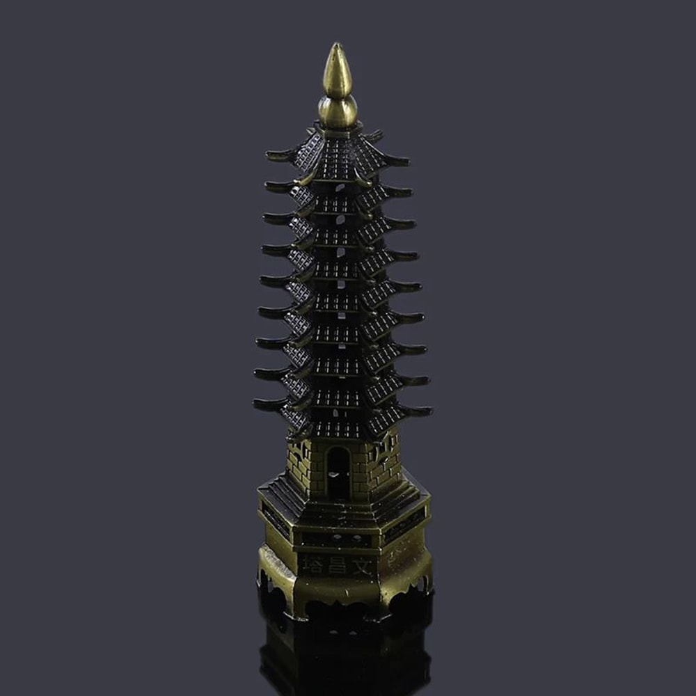 Feng Shui Wenchang Pagoda Tower Statue Zinc Alloy 3D Lucky Scholar Ornament For Home Office Decor