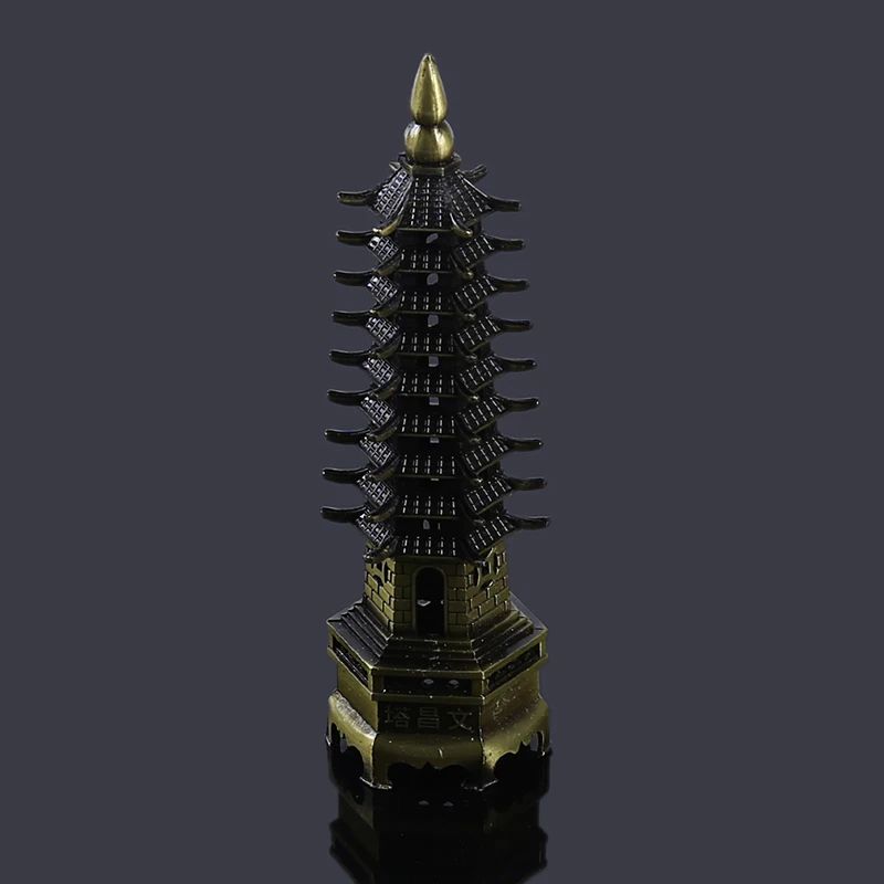 Feng Shui Wenchang Pagoda Tower Statue Zinc Alloy 3D Lucky Scholar Ornament For Home Office Decor