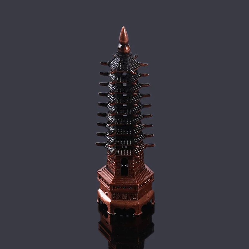 Feng Shui Wenchang Pagoda Tower Statue Zinc Alloy 3D Lucky Scholar Ornament For Home Office Decor