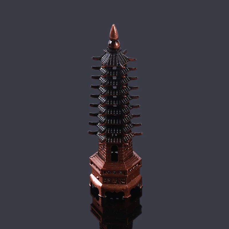 Feng Shui Wenchang Pagoda Tower Statue Zinc Alloy 3D Lucky Scholar Ornament For Home Office Decor