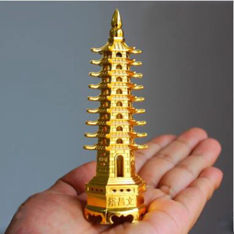 Feng Shui Wenchang Pagoda Tower Statue Zinc Alloy 3D Lucky Scholar Ornament For Home Office Decor