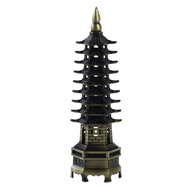 Feng Shui Wenchang Pagoda Tower Statue Zinc Alloy 3D Lucky Scholar Ornament For Home Office Decor 6