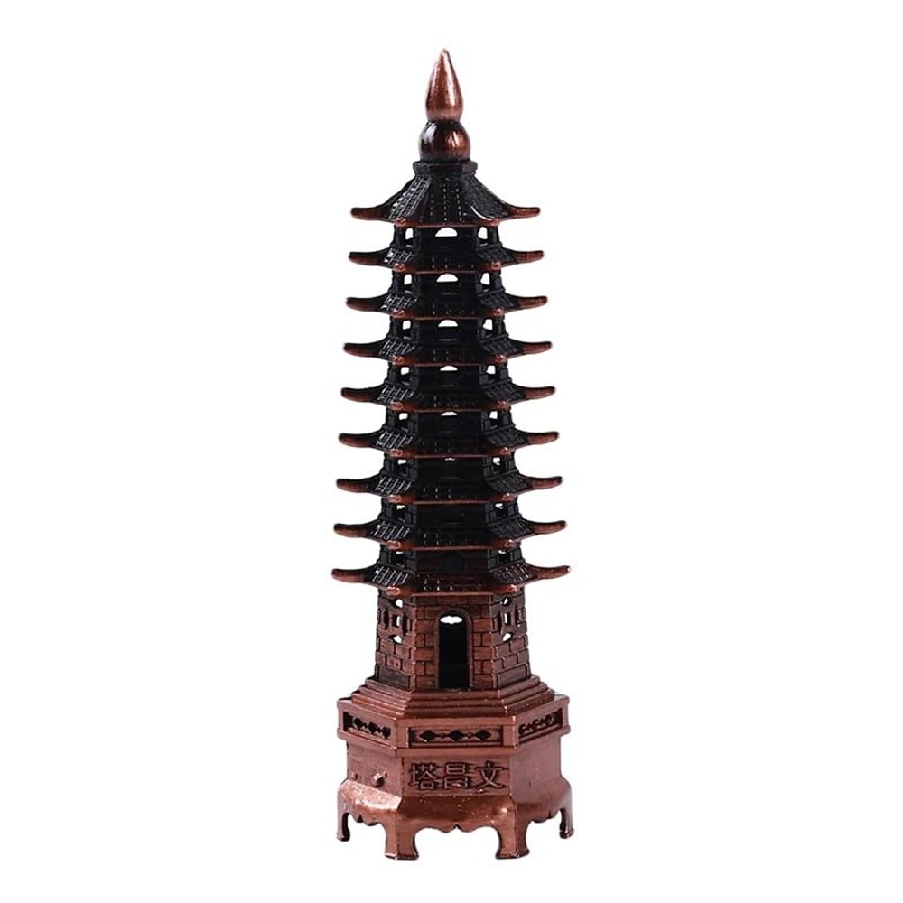 Feng Shui Wenchang Pagoda Tower Statue Zinc Alloy 3D Lucky Scholar Ornament For Home Office Decor 8