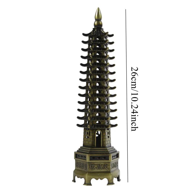 Feng Shui Wenchang Pagoda Tower Statue Zinc Alloy 3D Lucky Scholar Ornament For Home Office Decor 9