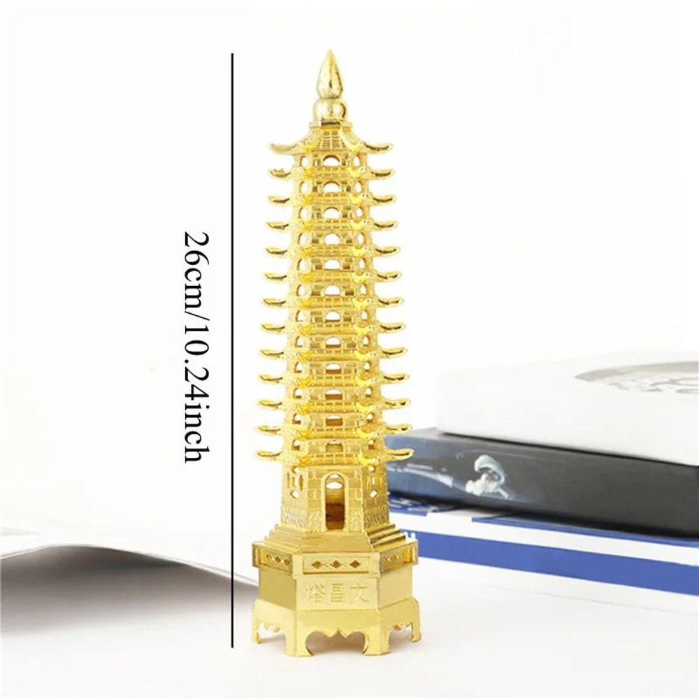 Feng Shui Wenchang Pagoda Tower Statue Zinc Alloy 3D Lucky Scholar Ornament For Home Office Decor 10