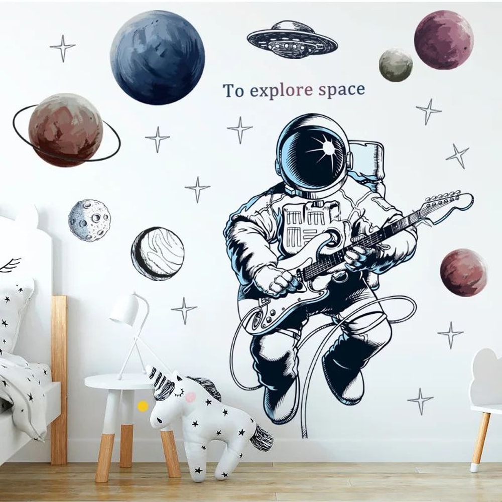 Astronaut Space Wall Stickers Set Removable PVC Galaxy Decals For Kids Room Nursery Decor 1