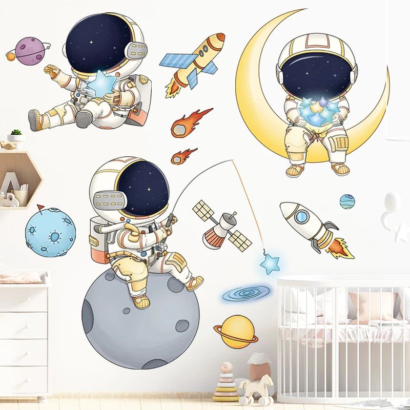 Astronaut Space Wall Stickers Set Removable PVC Galaxy Decals For Kids Room Nursery Decor 5