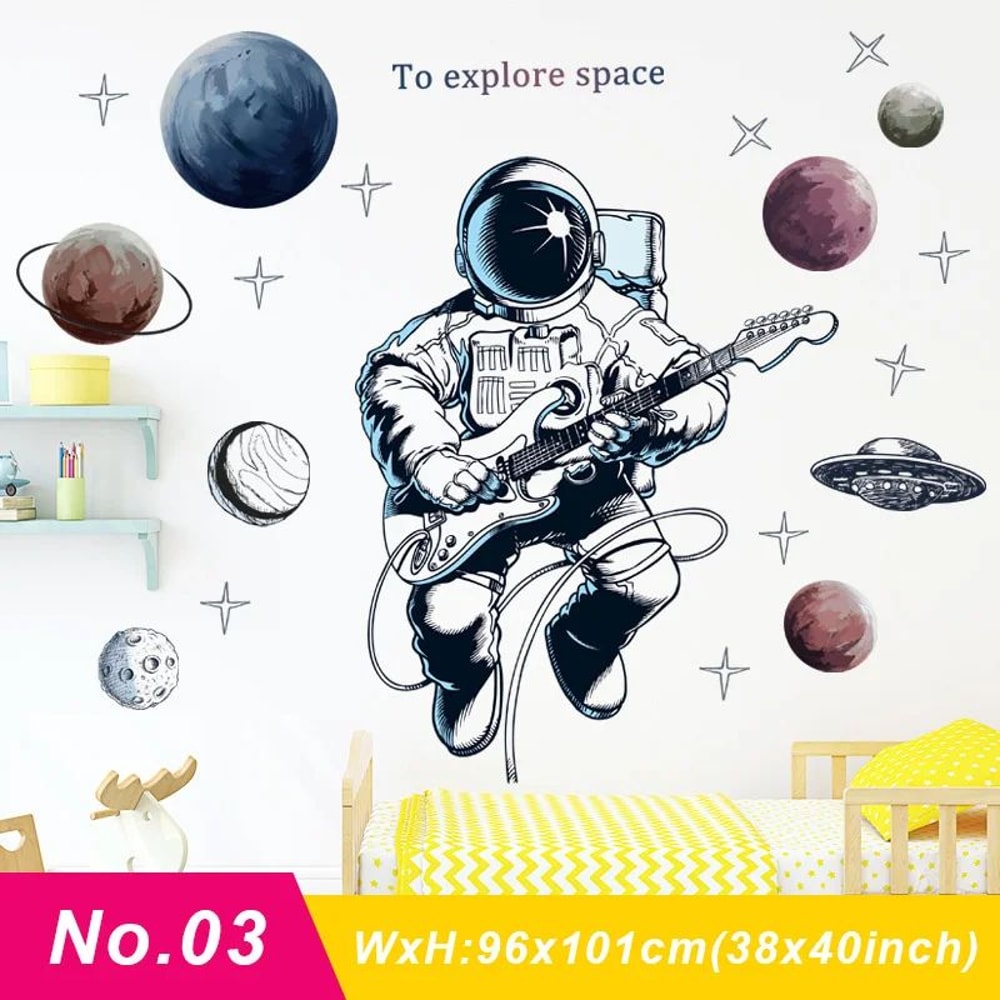 Astronaut Space Wall Stickers Set Removable PVC Galaxy Decals For Kids Room Nursery Decor 7
