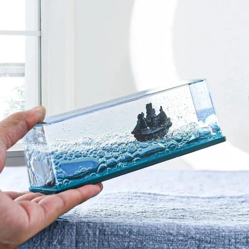 Black Pearl Liquid Motion Ship Bottle Floating Acrylic Fluid Toy Decor For Desk Home 2