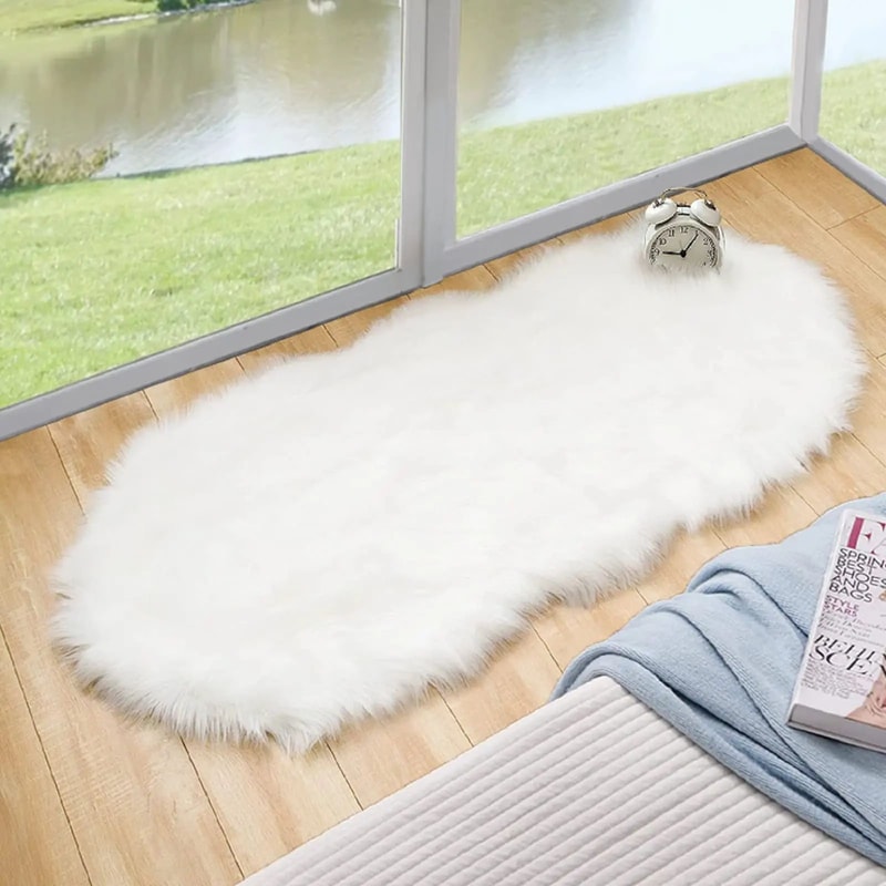 White Faux Sheepskin Fluffy Rug Ultra Soft Washable Plush Carpet For Bedroom Nursery Living Room 11