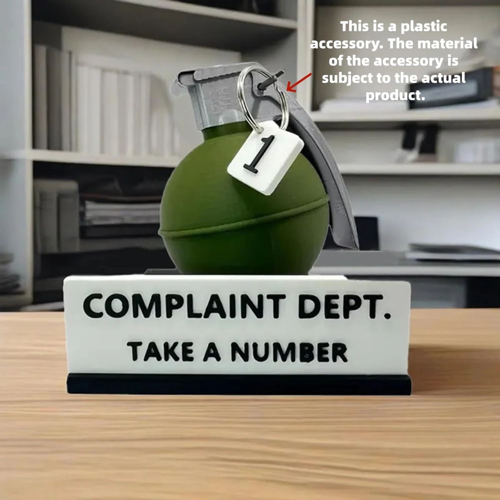 Funny Complaint Department Grenade Desk Sign 3D Printed Prank Office Decor Gift 0
