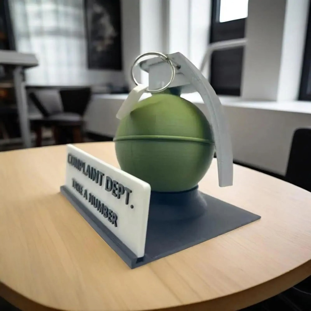 Funny Complaint Department Grenade Desk Sign 3D Printed Prank Office Decor Gift 5