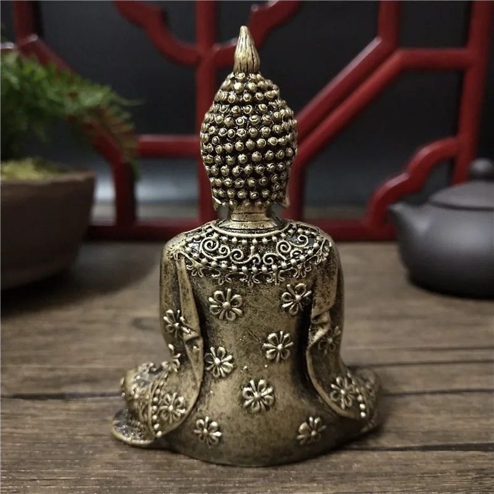Thai Meditation Buddha Statue Bronze Finish Resin Feng Shui Figurine For Peace Prosperity Decor 1
