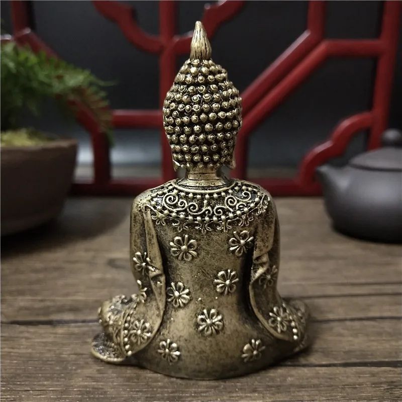 Thai Meditation Buddha Statue Bronze Finish Resin Feng Shui Figurine For Peace Prosperity Decor 1