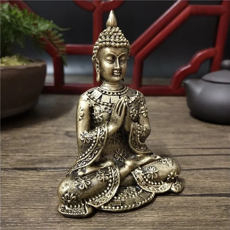 Thai Meditation Buddha Statue Bronze Finish Resin Feng Shui Figurine For Peace Prosperity Decor 5