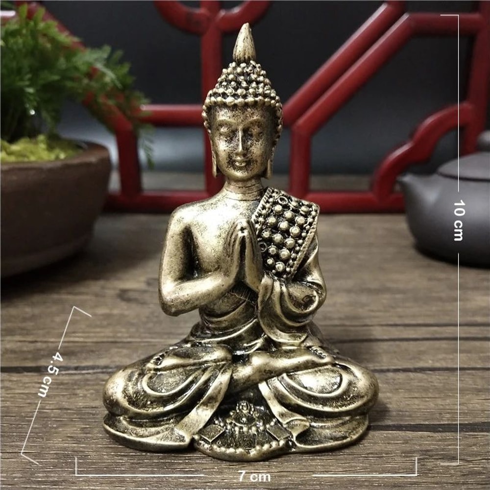 Thai Meditation Buddha Statue Bronze Finish Resin Feng Shui Figurine For Peace Prosperity Decor 8