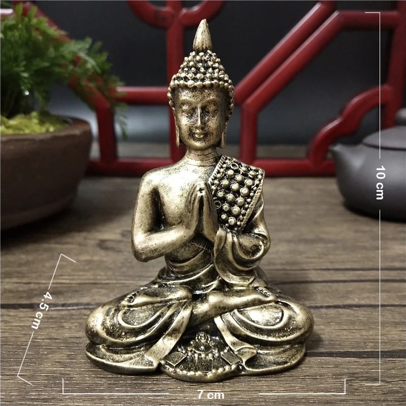 Thai Meditation Buddha Statue Bronze Finish Resin Feng Shui Figurine For Peace Prosperity Decor 8