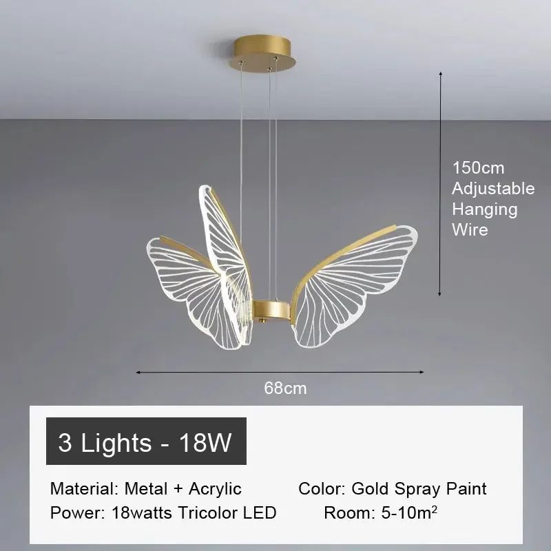 Modern Butterfly Acrylic LED Chandelier Minimalist Hanging Light For Living Room Bedroom Kitchen 6