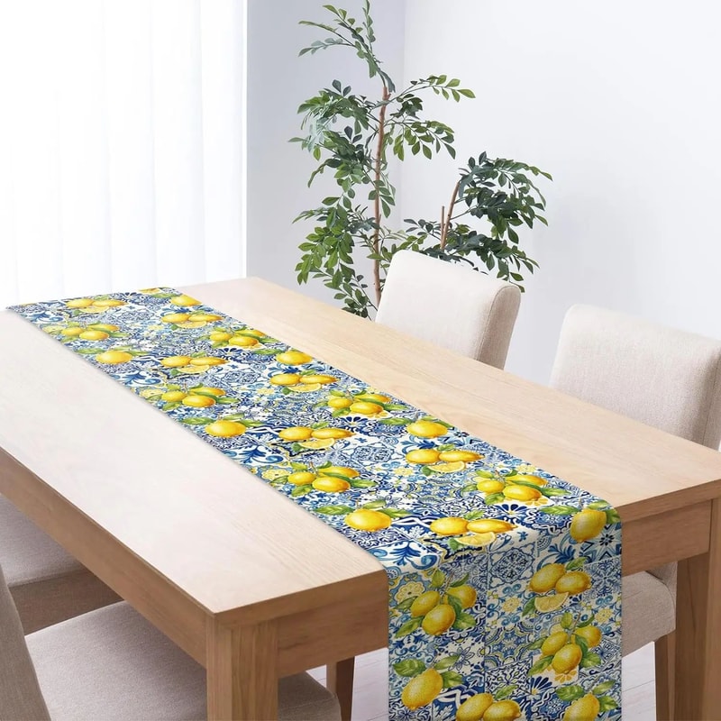 Summer Lemon Linen Table Runner Farmhouse Citrus Table Decor For Kitchen Dining Party Settings 2