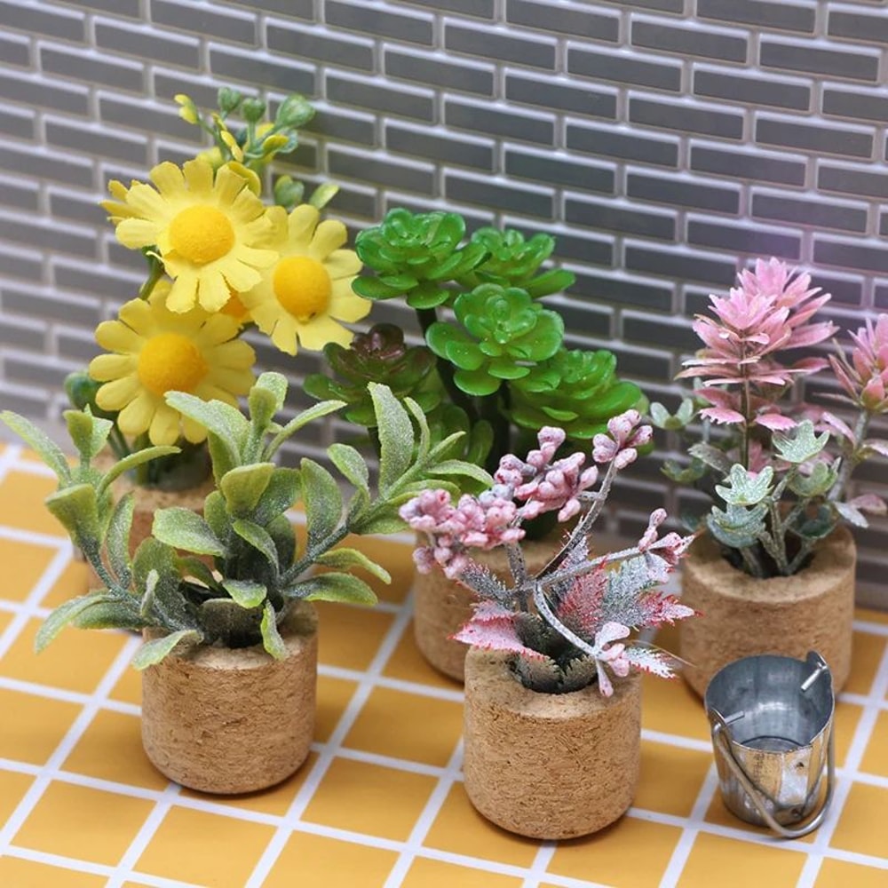 Miniature Dollhouse Potted Plants Realistic Greenery Decor For 112 Scale Mini Garden DIY Scenes 0