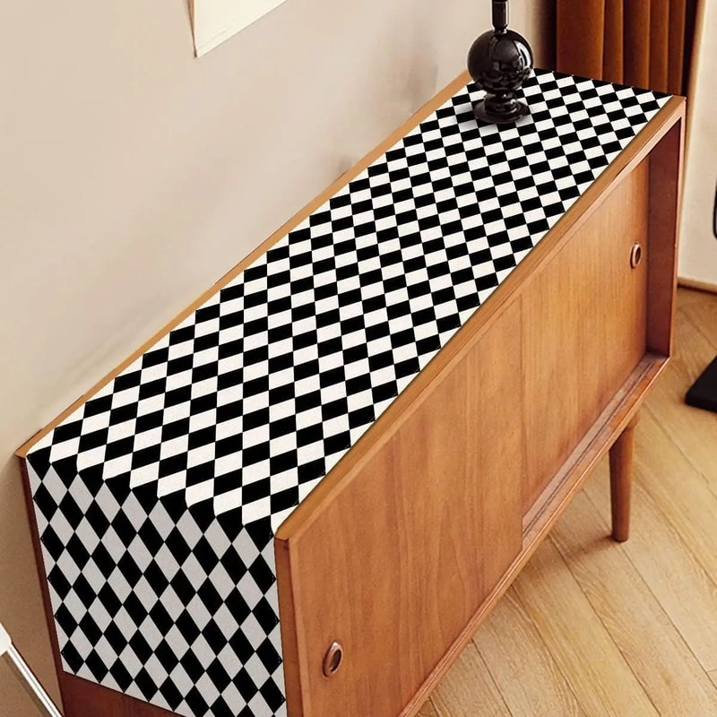 Black White Buffalo Plaid Linen Table Runner Diamond Lattice Farmhouse Table Decor For Kitchen P 2