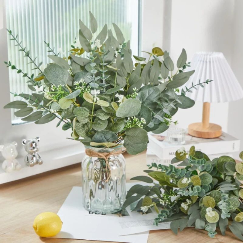 Lush Evergreen Artificial Eucalyptus Stem Set Realistic Greenery Decor For Weddings Modern Home S