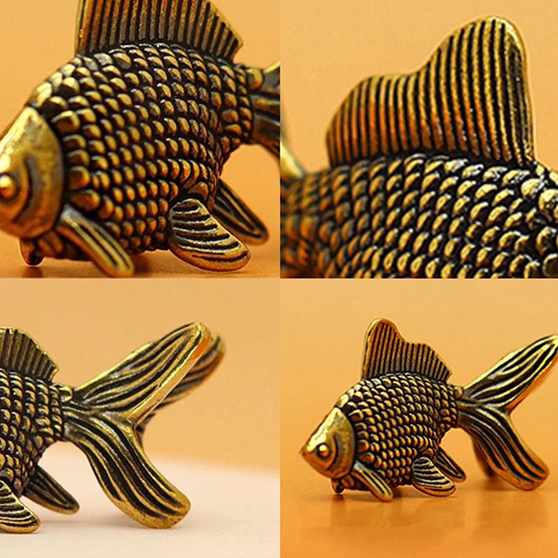 Golden Fortune Brass Goldfish Figurine Retro Lucky Ornament For Home Desk Tea Pet Decor 3