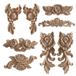 carved wood rose applique – european floral trim for cabinet, door & wall decor