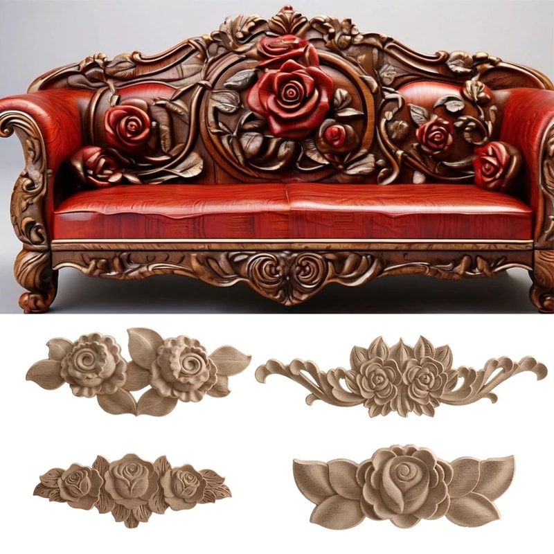 Carved Wood Rose Applique European Floral Trim For Cabinet Door Wall Decor 1