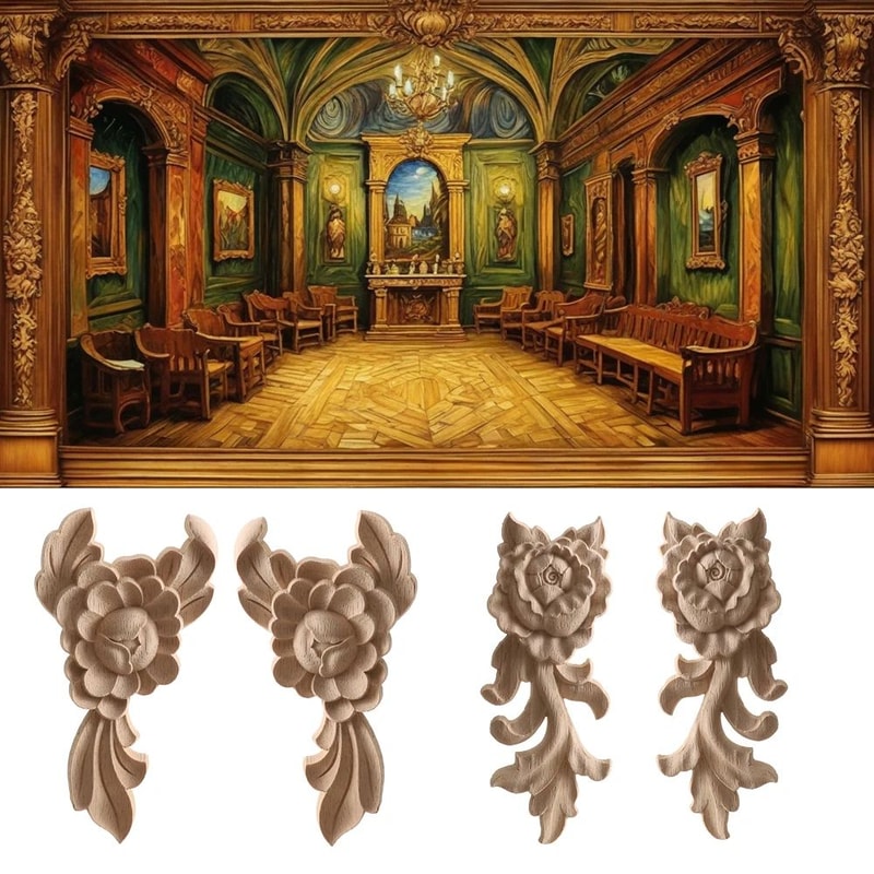 Carved Wood Rose Applique European Floral Trim For Cabinet Door Wall Decor 3