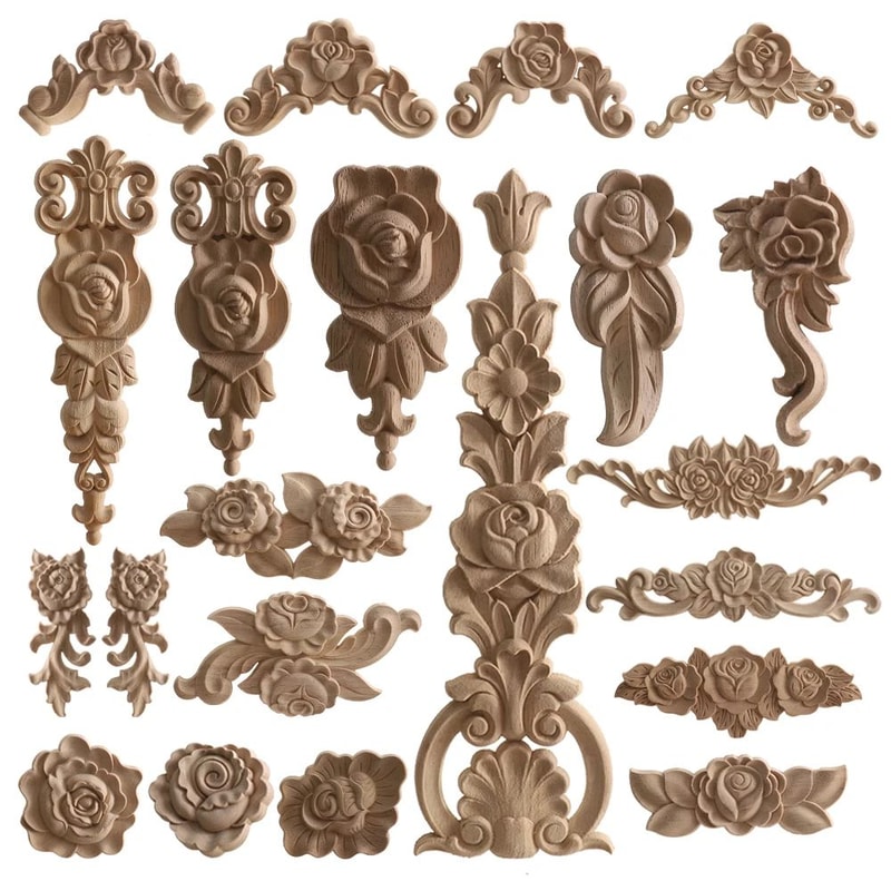 Carved Wood Rose Applique European Floral Trim For Cabinet Door Wall Decor 4