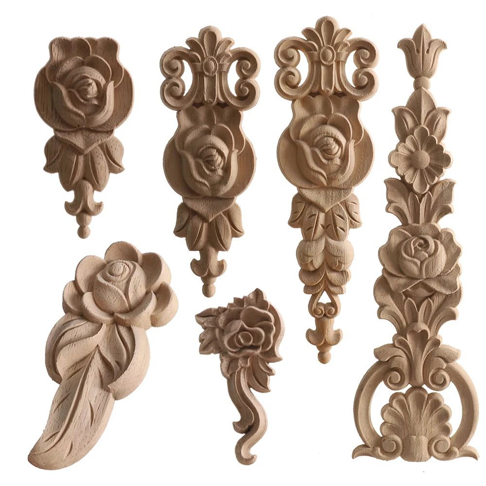 Carved Wood Rose Applique European Floral Trim For Cabinet Door Wall Decor 5