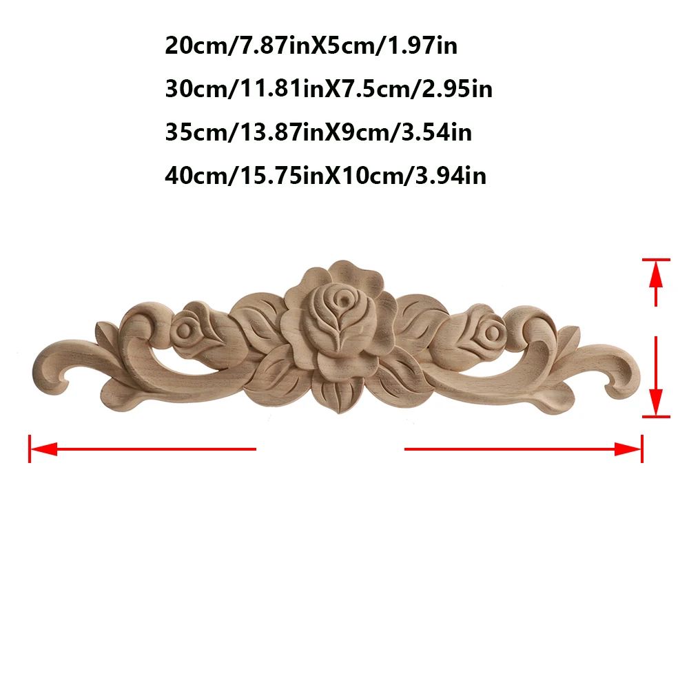 Elegant Rose Wood Carving Applique Set 2pcs European Floral Cabinet Furniture Decor Trim 3