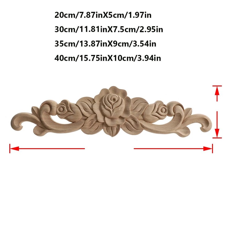 Elegant Rose Wood Carving Applique Set 2pcs European Floral Cabinet Furniture Decor Trim 3