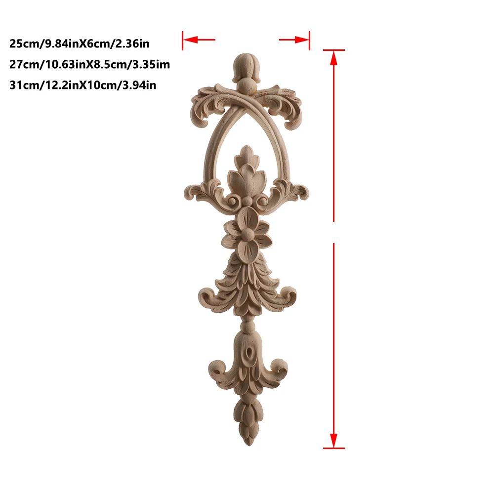 Elegant Rose Wood Carving Applique Set 2pcs European Floral Cabinet Furniture Decor Trim 4