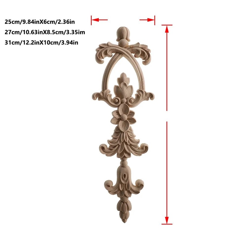 Elegant Rose Wood Carving Applique Set 2pcs European Floral Cabinet Furniture Decor Trim 4