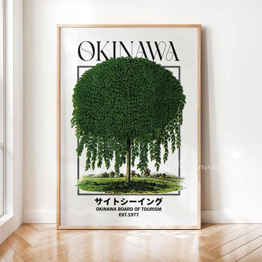 Okinawa Serenity Canvas Poster Japanese Retro Japandi Tree Art Print For Modern Home Decor 2