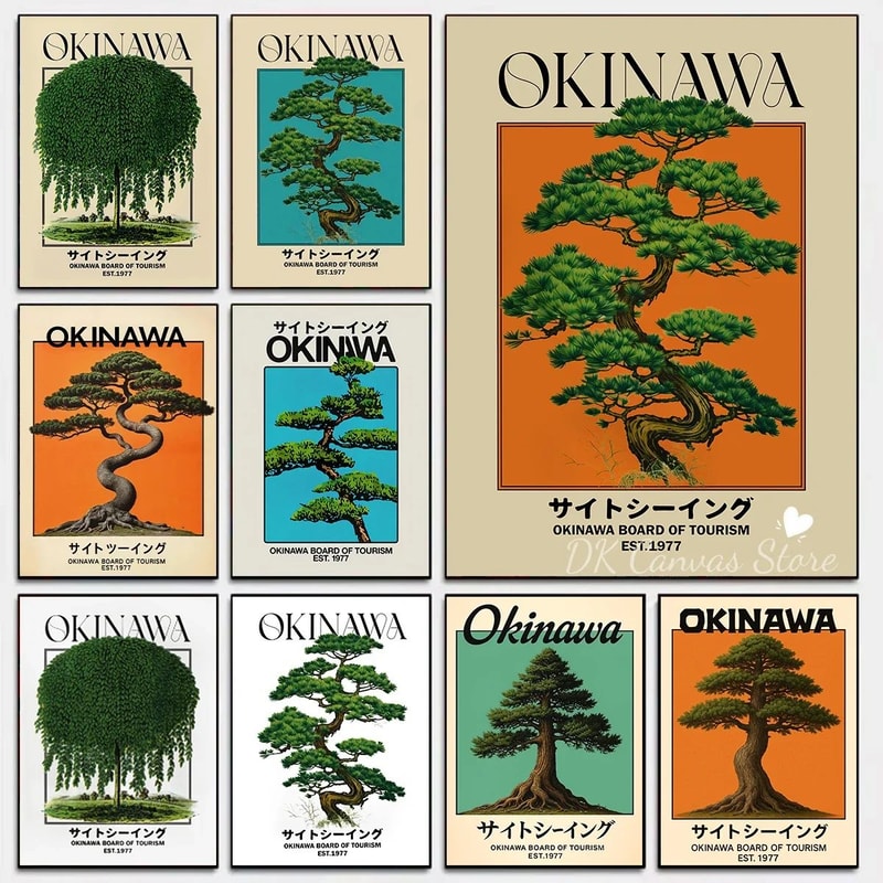 Okinawa Serenity Canvas Poster Japanese Retro Japandi Tree Art Print For Modern Home Decor 4