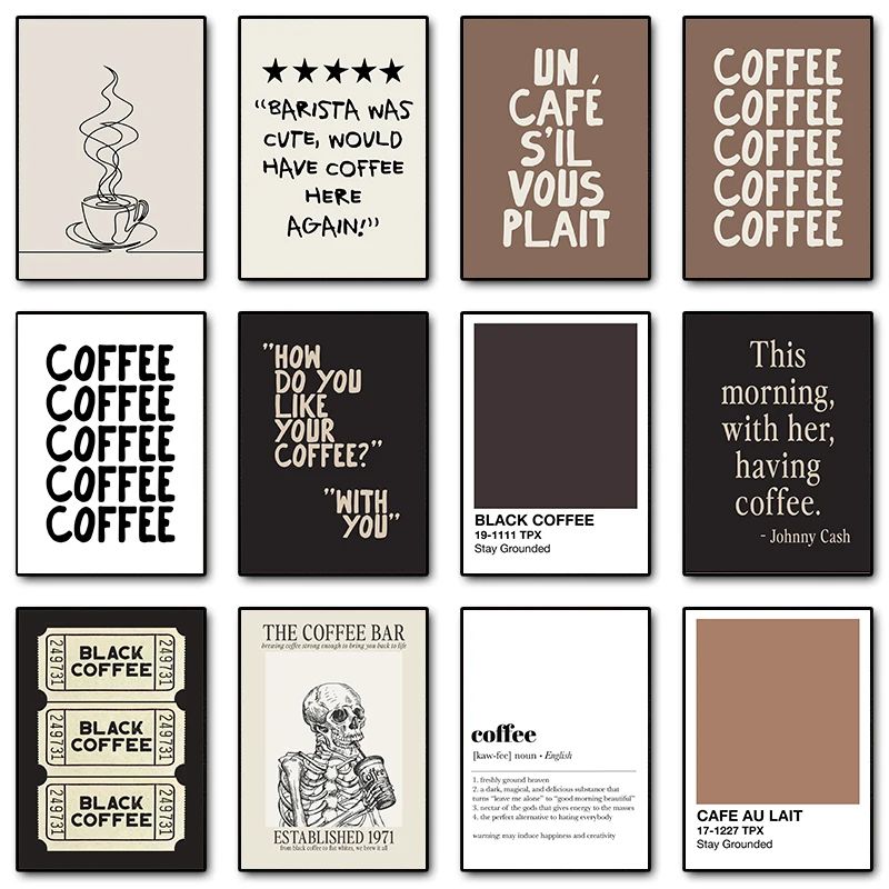 Bone Brew Minimalist Canvas Poster Skeleton Coffee Line Art Wall Decor For Kitchen Cafe 0