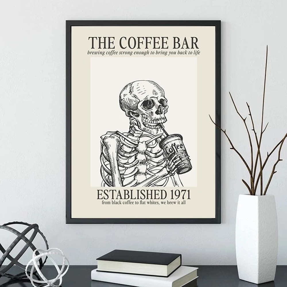 Bone Brew Minimalist Canvas Poster Skeleton Coffee Line Art Wall Decor For Kitchen Cafe 5