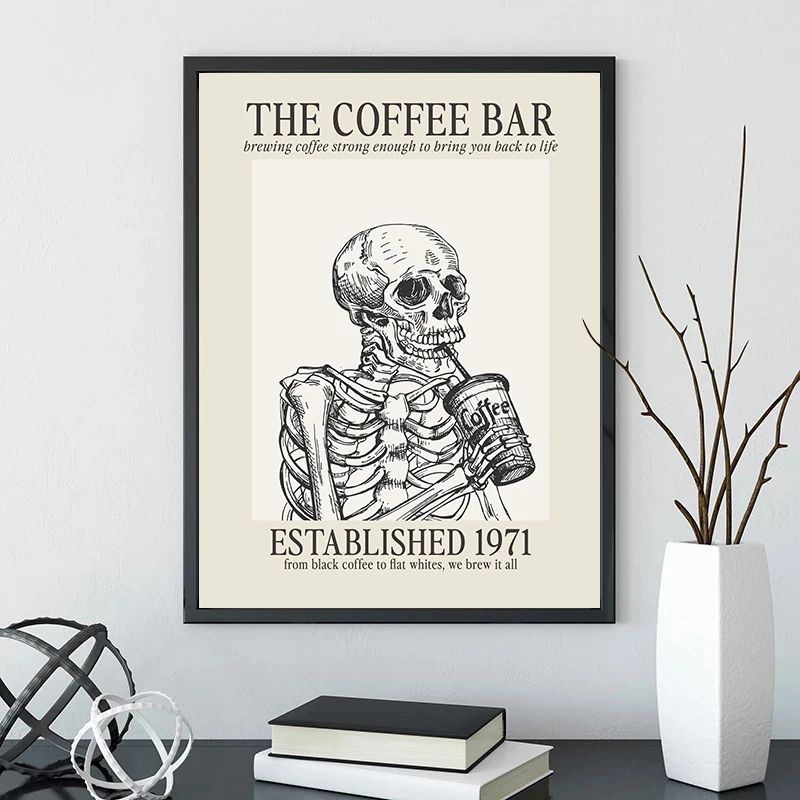 Bone Brew Minimalist Canvas Poster Skeleton Coffee Line Art Wall Decor For Kitchen Cafe 5