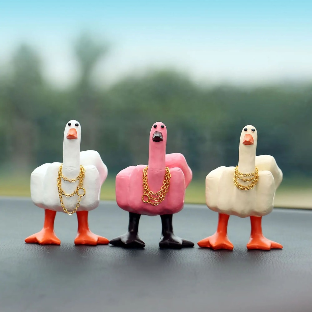 Cheeky Quack Duck Figurine Funny Middle Finger Resin Statue With Glasses For Desk Home Decor 2