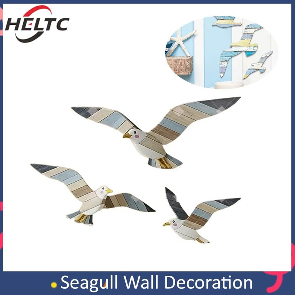 Coastal Breeze Wooden Seagull Wall Decor Retro Bird Ornament For Living Room Office Styling 4
