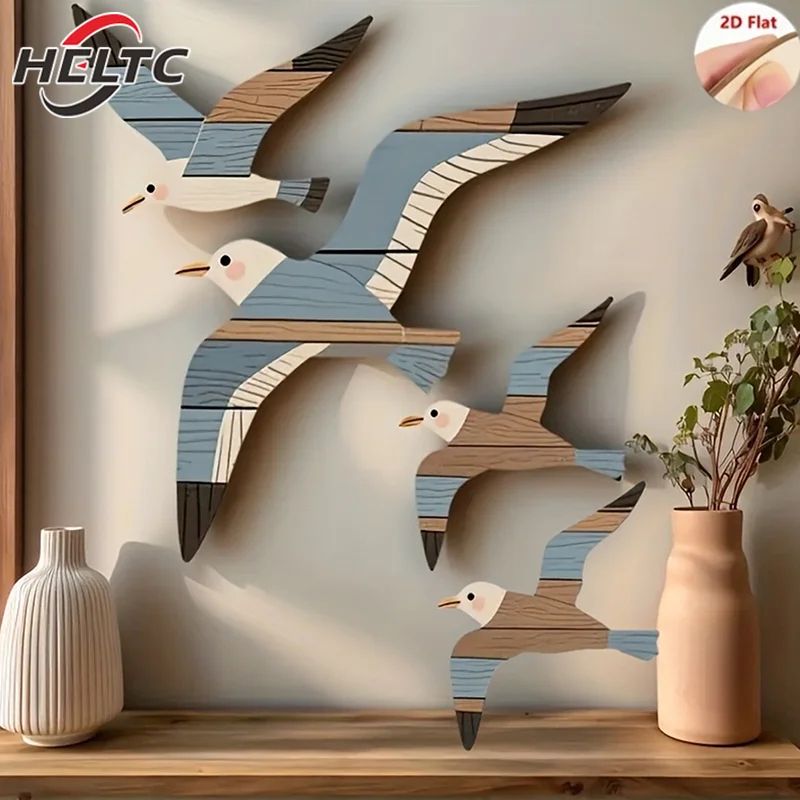 Coastal Breeze Wooden Seagull Wall Decor Retro Bird Ornament For Living Room Office Styling 5
