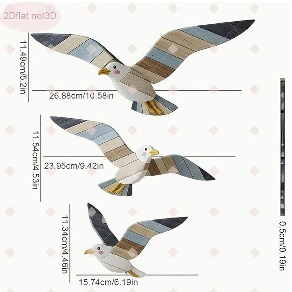Coastal Breeze Wooden Seagull Wall Decor Retro Bird Ornament For Living Room Office Styling 7